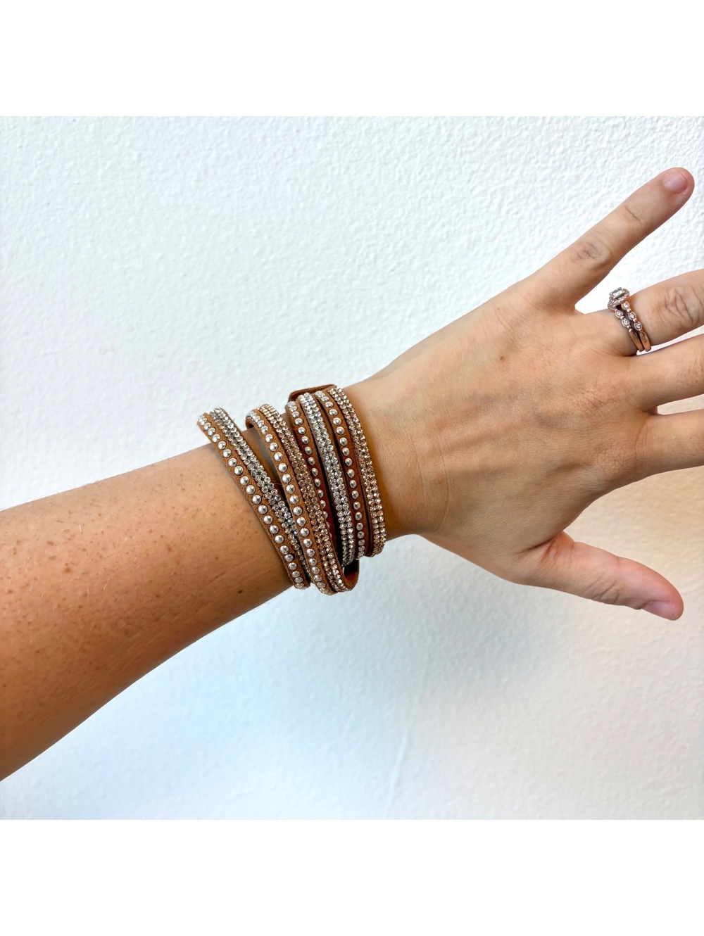 Boho Brown Faux Suede Wrap Bracelet Cowgirl Rodeo Rhinestone Studded Western